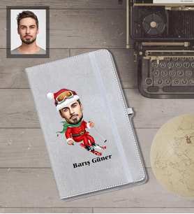 Kişiye Özel Yılbaşı Erkek Karikatürlü Gri Defter Model-12