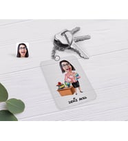 BK Gift Kişiye Özel Kadın Öğretmen Karikatürlü Şeffaf Pleksi Anahtarlık-5 (Beyaz)
