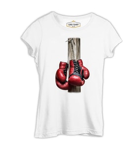 Boks Eldivenleri Beyaz Kadın Tshirt
