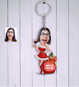 BK Gift Kişiye Özel Bayan Yeni Yıl Karikatür Anahtarlık  2