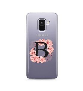 Pembe Çiçekli Harf Tasarım Süper Şeffaf Silikon Telefon Kılıfı Samsung A8 (2018)