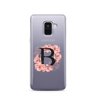 Pembe Çiçekli Harf Tasarım Süper Şeffaf Silikon Telefon Kılıfı Samsung A8 (2018)