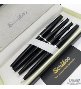 Scrikss 33 4'lü Kalem Set Siyah  Dolma Kalem + Roller Kalem + Tükenmez Kalem + Versatil Kalem Seti  İsme Özel Kalem  Hediye Kalem