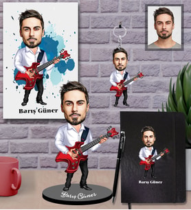 Kişiye Özel Gitarist Karikatürlü 5 li Hediye Seti Bay-2
