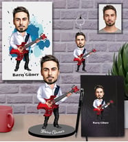 Kişiye Özel Gitarist Karikatürlü 5 li Hediye Seti Bay-2