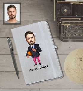 Kişiye Özel Sporcu Karikatürlü Gri Defter Kalem Hediye Seti  Bay-12