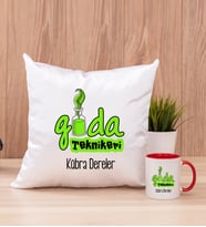 Gıda Teknikeri Kare Yastık ve Kırmızı Kupa Bardak