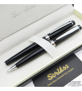 Scrikss 38 Siyah Krom Roller Kalem + Tükenmez Kalem Seti Scrikss Oscar İsme Özel Kalem Hediye Kalem