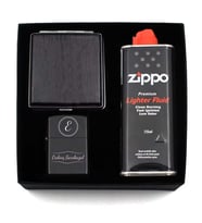 Kişiye Özel Zippo Tarzı Benzinli Çakmak & Siyah Deri Tabaka & Zippo Benzin Hediye seti