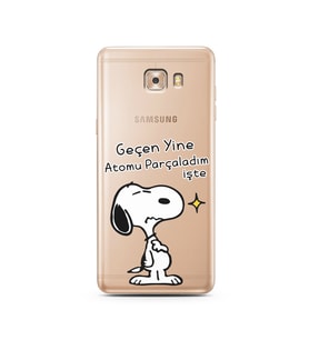 Snoopy Tasarımlı Süper Şeffaf Silikon Telefon Kılıfı Samsung C9 