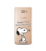 Snoopy Tasarımlı Süper Şeffaf Silikon Telefon Kılıfı Samsung C9 