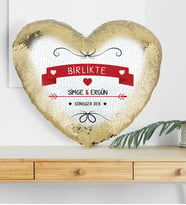BK Gift Kişiye Özel Sevgililer Günü Altın Yaldız Sihirli Kalp Yastık  46