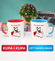 İkili Sevgiliye Sevgililer Günü Hediyesi 10 Kupa Bardak Kırmızı Mavi