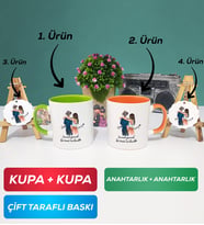 İkili Yeşil Turuncu Sevgiliye Hediye Bir Ömür Sevgililer Günü Hediyesi Kupa Bardak Anahtarlık Hediye Seti