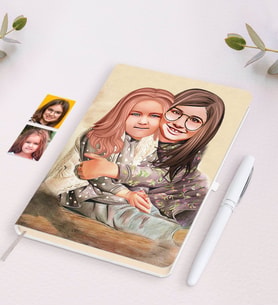 BK Gift Kişiye Özel Kız Kardeşler Karikatürlü Beyaz Defter ve Kalem Hediye Seti-4