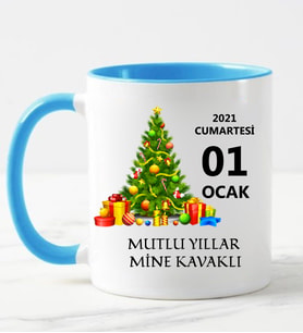 Kişiye Özel Yılbaşı Tasarımlı Kupa Bardak Mavi