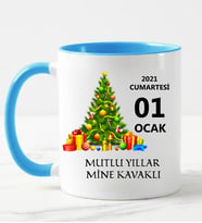Kişiye Özel Yılbaşı Tasarımlı Kupa Bardak Mavi
