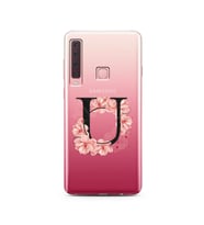 Pembe Çiçekli Harf Tasarım Süper Şeffaf Silikon Telefon Kılıfı Samsung A9 (2018)