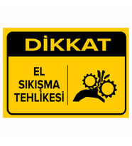 MIGNATIS - Dikkat El Sıkışma Tehlikesi Levhası - Sac Malzeme 35x50cm