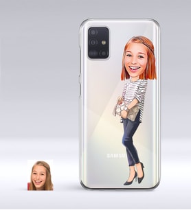 BK Gift Kişiye Özel Bayan Karikatürlü Samsung Galaxy A51 İnce Şeffaf Silikon Telefon Kapağı-11 (Beyaz)