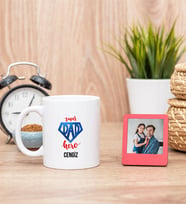 Super Dad Beyaz Kupa Bardak ve Kırmızı Mini Fotoğraf Çerçevesi