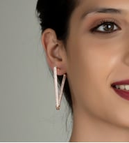 Gümüş Zirkon Taşlı Abiye Günlük Stil Tasarım Küpe (Rose)