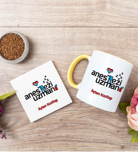 Anestezi Uzmanı Sarı Kupa Bardak Ve Bardak Altlığı Seti