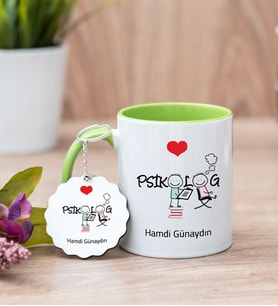 Psikolog Yeşil Kupa Bardak Ve Anahtarlık Set