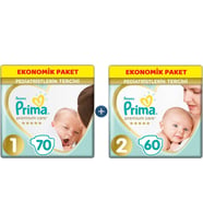 Prima Premium Care Bebek Bezi Beden:1 + Beden:2 130 Adet Yeni Doğan Seti Ekonomik Pk