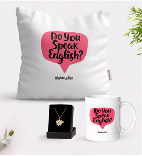 BK Gift Kişiye Özel İngilizce Öğretmeni Beyaz Kupa Yastık ve İsimli Papatya Kolye Hediye Seti-14 (Model 1)