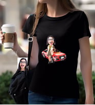 BK Gift Kişiye Özel Bayan Patron Karikatürlü Siyah T-Shirt-2