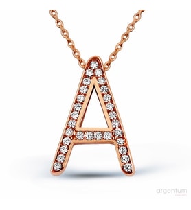 Zirkon Taşlı Gümüş A Harfi Kolye - N089001 (Rose)