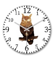 Owl Sunset Baykuş Duvar Saati Bombeli Gercek Cam