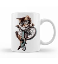 Cat  Kedi Bisiklet Şov Kupa Bardak Porselen