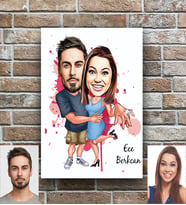 Kişiye Özel  Sevgili Karikatürlü Ahşap Tablo 30x47 Model 3