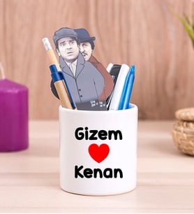 Sevgililere Özel İsim Yazılı Seramik Kalemlik