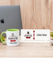 Elektrik Mühendisi Yeşil Kupa Bardak Ve Masa İsimliği Hediye Seti