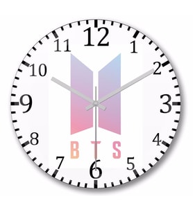 Bts Logo  Duvar Saati Bombeli Gercek Cam