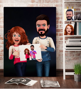 BK Gift Kişiye Özel Sevgililer Animasyon Karikatürlü Kanvas Tablo 70x100cm -33