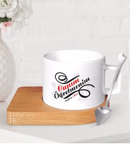 BK Gift Kişiye Özel Canım Öğretmenim Ahşap Altlıklı Seramik Fincan-2 (Beyaz)