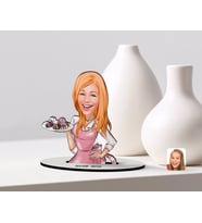 BK Gift Kişiye Özel Kadın Aşçı Karikatürlü Ahşap Biblo Model-4 (Beyaz)