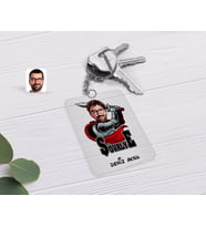 BK Gift Kişiye Özel Şövalye Karikatürlü Şeffaf Pleksi Anahtarlık-1 (Beyaz)