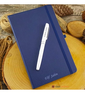 İsme Özel Termo Deri Defter Lacivert + İsme Özel Kalem Seti