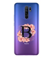 Pembe Çiçekli Harf Tasarım Süper Şeffaf Silikon Telefon Kılıfı Xiomai Redmi 9 B-