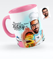 BK Gift Kişiye Özel Bay Kebapçı Ustası Karikatürlü Pembe Kupa Bardak  1
