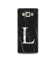 Samsung A7 (2015) Siyah Mermer Harf Tasarımlı Telefon Kılıfı L-Harfi 