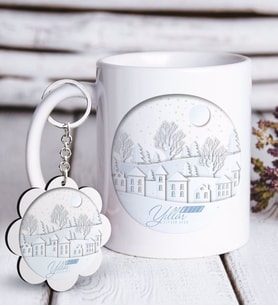 BK Gift Kişiye Özel Yılbaşı Mutlu Yıllar Beyaz Kupa ve Anahtarlık Hediye Seti-24 (Model 1)