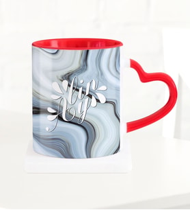 BK Gift Kişiye Özel Mermer Desenli Kırmızı Kalpli Kupa Bardak  3