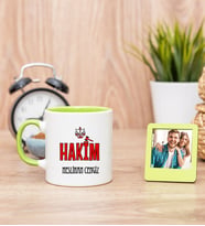 Hakim Yeşil Kupa Bardak ve Yeşil Mini Fotoğraf Çerçevesi
