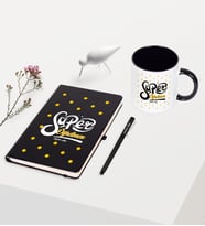 BK Gift Kişiye Özel Süper Öğretmen Temalı Siyah Defter Kalem Kupa Seti - 1